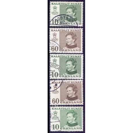 1973. 10 og 60 Øre Dr. Margrethe (Cz. Slania) AFA. nr. 84-85, 84-85F, samt 84aF stemplet