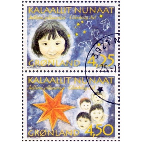 1996. 4,25-4,50 Kr. Julefrimærker fra frimærkehæfte. AFA nr. 300-01a postfrisk stemplet