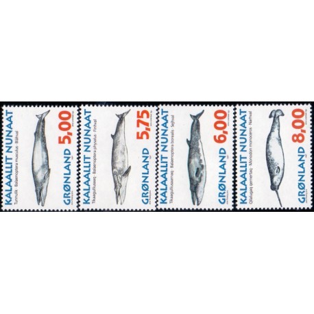 1997. 5,00 -8,00 Kr. Grønlandske hvaler II. AFA nr. 308-11 postfrisk stemplet