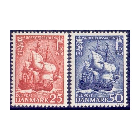 1951. Søofficersskolens 250-års jubilæum,  AFA nr. 328-29 postfrisk    Stemplet FDC