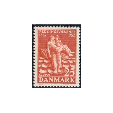 1952. Redningsvæsents 100'års jubilæum. AFA nr. 334 postfrisk   Stemplet FDC