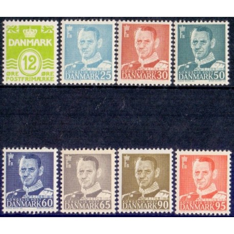 1952-53. Farveændringer og suppleringsværdier, AFA nr. 335-43 (hovednummere) postfriske   Stemplet FDC