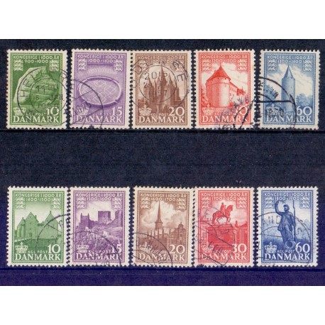 1953-56. Kongerigei 1000 år.  AFA nr. 346-55 postfrisk   Stemplet FDC