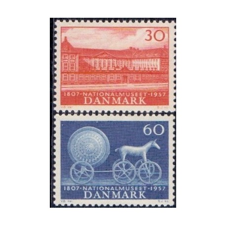 1957. Nationalmuseets 150-års jubilæum. AFA nr. 370-71 postfrisk Stemplet FDC
