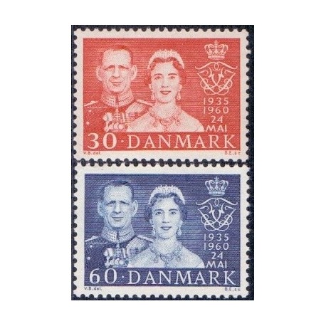 1960. Kong Frederiks sølvbryllup. AFA nr. 384-85 postfrisk     Stemplet FDC