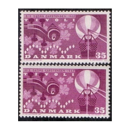 1962. TIVOLI. alm. + FLUOR papir. AFA nr. 410+410F postfrisk   Stemplet FDC