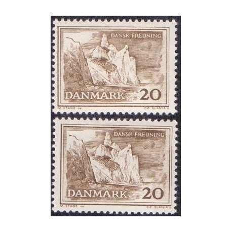 1962. Møns Klint. alm. + FLUOR papir. AFA nr. 411+411F postfrisk   Stemplet FDC