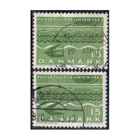 1963. Fugleflugtsliniens åbning. alm. + FLUOR papir. AFA nr. 416+416F postfrisk   Stemplet FDC