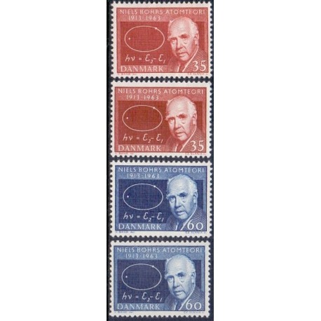 1963. Niels Bohrs atomteori. alm. + FLUOR papir. AFA nr. 420-421F postfrisk  Stemplet FDC