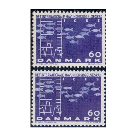 1964. Havforskning, alm. + FLUOR papir. AFA nr. 426-426F postfrisk    Stemplet FDC