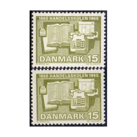 1965. Århus handelsskole, alm. + FLUOR papir. AFA nr. 429-429F postfrisk  Stemplet FDC