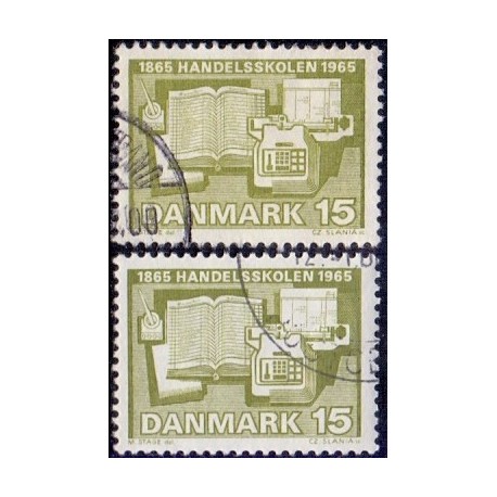 1965. Århus handelsskole, alm. + FLUOR papir. AFA nr. 429-429F postfrisk  Stemplet FDC