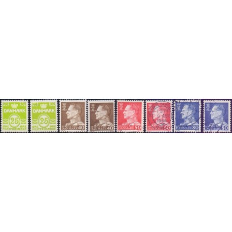 1965. Farveændringer, alm. + FLUOR papir. AFA nr. 430-433F postfrisk    Stemplet FDC