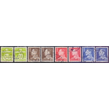 1965. Farveændringer, alm. + FLUOR papir. AFA nr. 430-433F postfrisk    Stemplet FDC