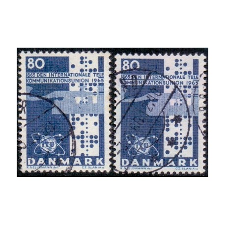 1965. UIT 100-års jubilæum, alm. + FLUOR papir. AFA nr. 434-434F postfrisk    Stemplet FDC
