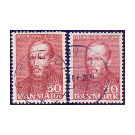 1966. Chrisian Kold, alm. + FLUOR papir. AFA nr. 444-444F postfrisk   Stemplet FDC