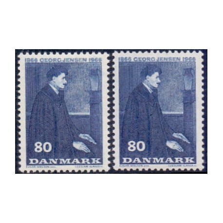 1966. Georg Jensens fødsel, alm. + FLUOR papir. AFA nr. 447-447F postfrisk  Stemplet FDC