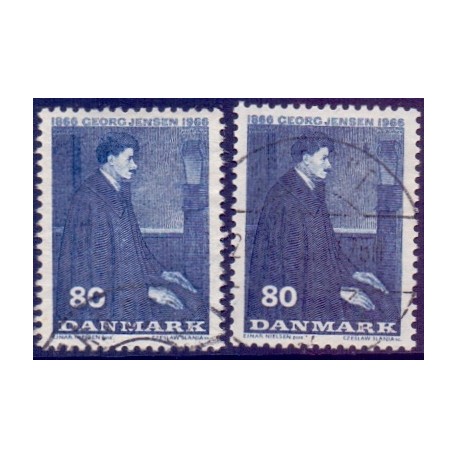 1966. Georg Jensens fødsel, alm. + FLUOR papir. AFA nr. 447-447F postfrisk  Stemplet FDC