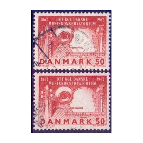 1967. Musikkonservatorium, alm. + FLUOR papir. AFA nr. 452-452F postfrisk  Stemplet FDC