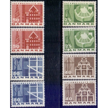 1967. København 800 År, alm. + FLUOR papir. AFA nr. 454-457F postfrisk  Stemplet FDC