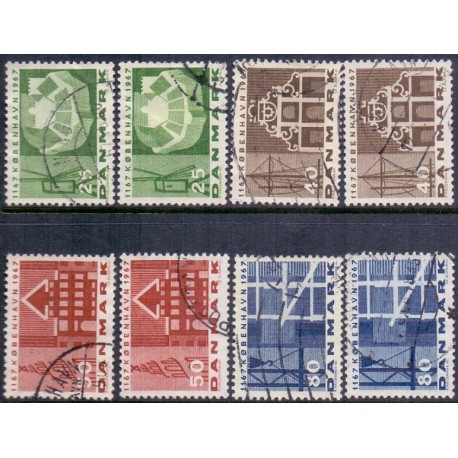 1967. København 800 År, alm. + FLUOR papir. AFA nr. 454-457F postfrisk  Stemplet FDC
