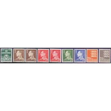 1967. Farveændringer og suppleringsværdier, alm. + FLUOR papir. AFA nr. 459F-465F postfrisk  Stemplet FDC