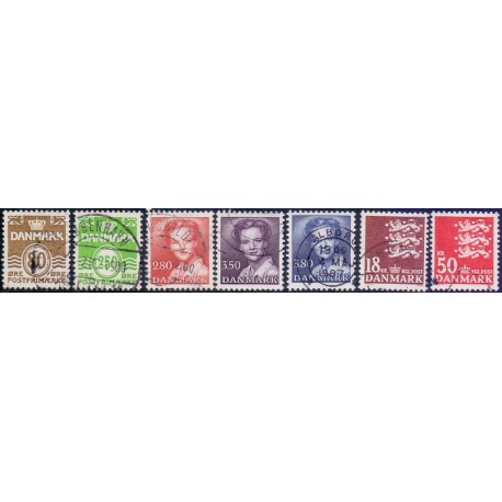 1985. Suppleringsværdier og farveændringer. AFA nr. 818-24 postfrisk  Stemplet FDC