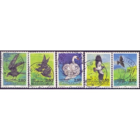 1986. Fugle. AFA nr. 864-68 enkeltmærker postfrisk  Stemplet FDC