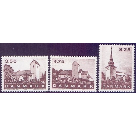 1990. Danske kirker. AFA nr. 974-76 postfrisk    Stemplet FDC
