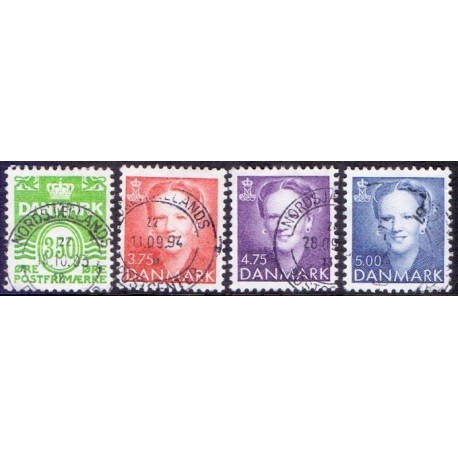 1992. Suppleringsværdier og farveændringer. AFA nr. 1016-19 postfrisk     Stemplet FDC