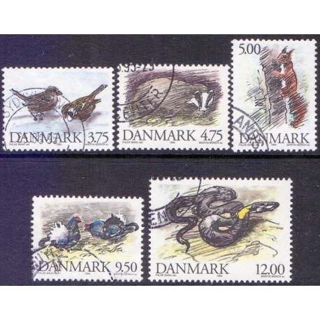 1994. Truede danske dyr. AFA nr. 1076-80  postfrisk  Stemplet FDC