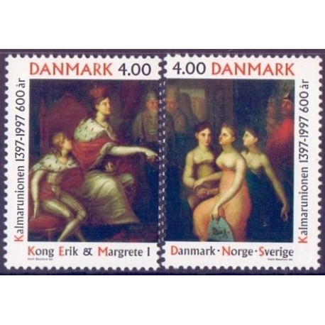 1997. Kalmarunionen 600 år. AFA nr. 1150-51 postfrisk      Stemplet FDC