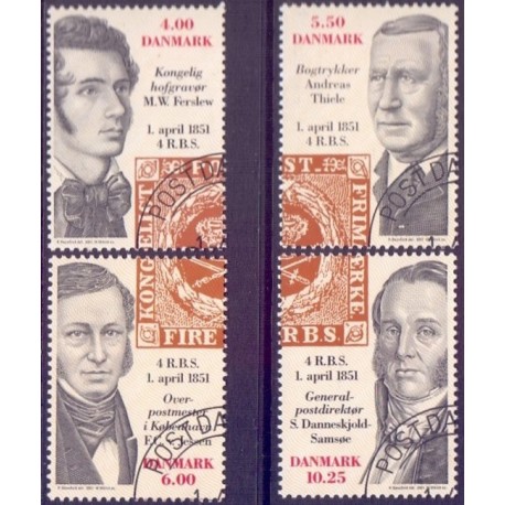 2001. Det første danske frimærke, AFA 1276-79, komplet postfrisk Stemplet