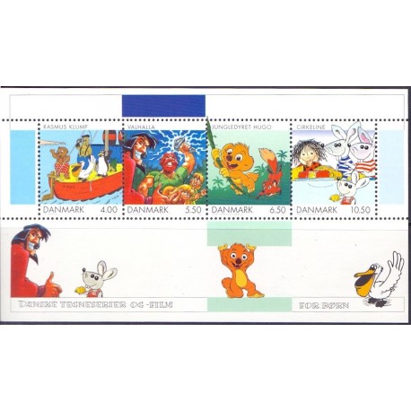 2002. Tegneserier, og film for børn, AFA 1311, miniark postfrisk Stemplet