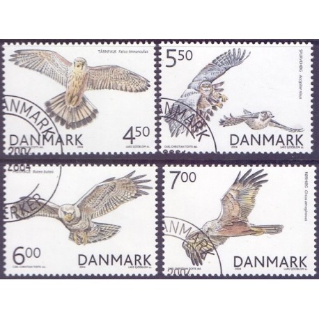 2004. Rovfugle i Danmark, AFA 1409-12, postfrisk Stemplet FDC