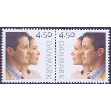 2004. Kongeligt bryllup, AFA 1388-89, postfrisk parstykke Stemplet FDC