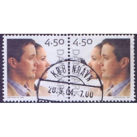 2004. Kongeligt bryllup, AFA 1388-89, postfrisk parstykke Stemplet FDC