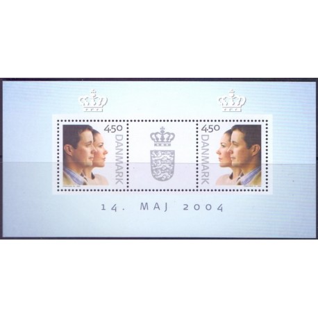 2004. Kongeligt bryllup, AFA 1390, i postfrisk miniark Stemplet FDC