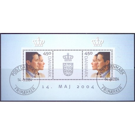 2004. Kongeligt bryllup, AFA 1390, i postfrisk miniark Stemplet FDC