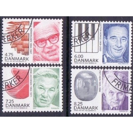 2007. Store danskere, AFA nr. 1518-21, postfrisk  Stemplet FDC