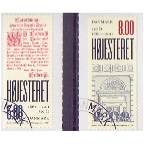 2011. Højesteret 350 år. AFA nr. 1647E-48E,  postfrisk  Stemplet FDC