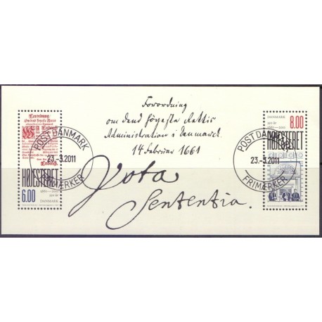 2011. Højesteret 350 år. AFA nr. 1649, i postfrisk miniark  Stemplet FDC