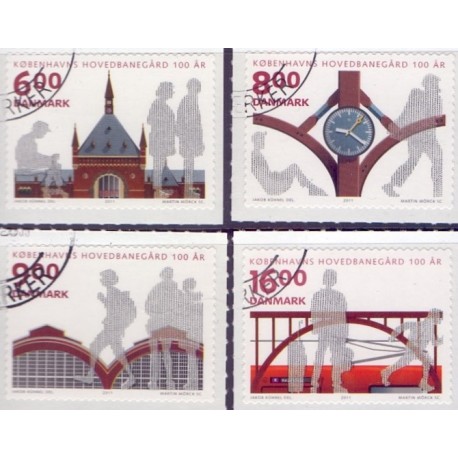2011. Københavns Hovedbanegård 100 år. AFA nr. 1675-78,  postfrisk   Stemplet FDC