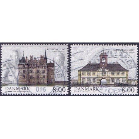 2013. Danske herregårde. AFA nr. 1738a-39a, fra hæfter, stemplet  Stemplet FDC