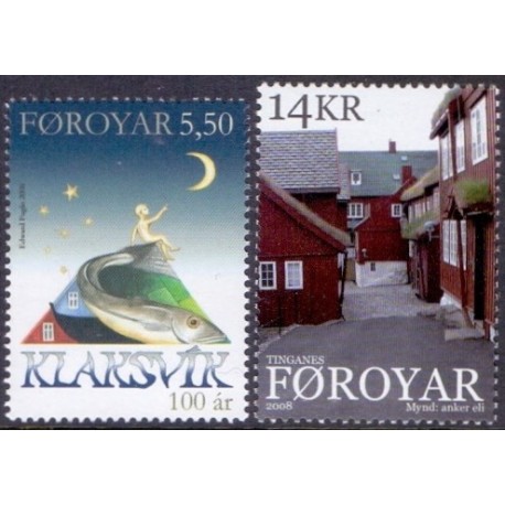 Færøerne 2008. 5,50-14,00 Kr. Klaksvig og Tinganes AFA nr. 627-28 postfrisk stemplet