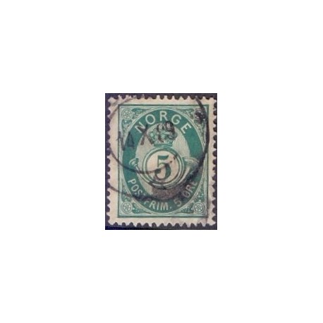 Norge. 1885-86. 5 Øre, Smaragdgrøn, AFA nr 44b ** Postfrisk ubrugt stemplet st.