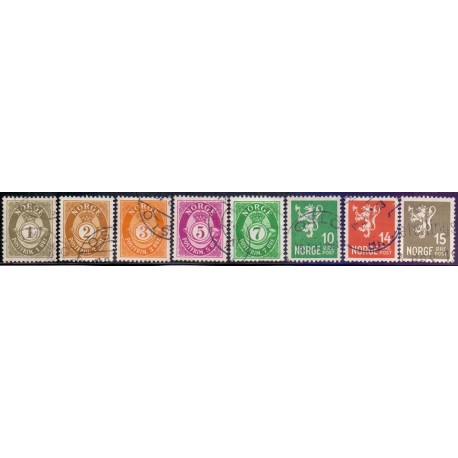 Norge. 1937-38. Dybtryk. 1-60 Øre. AFA nr. 177-91 ** st. stemplet postfrisk