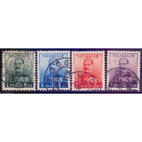 Norge. 1937-38. Dybtryk. 1,00-5,00 Kr. AFA nr. 192-95 ** st. stemplet postfrisk