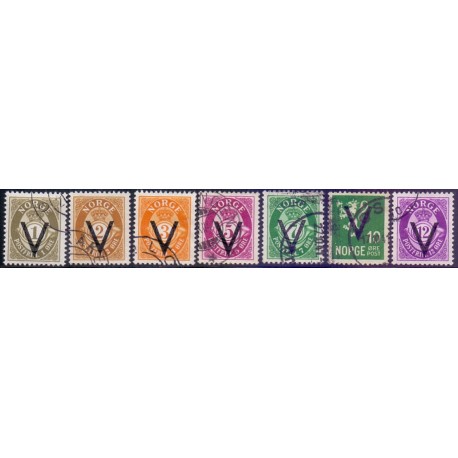 Norge. 1941. V-Mærker UDEN vandmærke. AFA nr. 245-59 st.  st. stemplet postfrisk