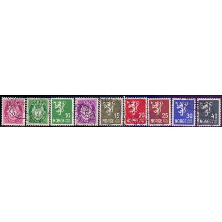 Norge. 1940-41. Dybtryk 5-40 Øre. AFA nr. 216-24 ** (9) st. stemplet postfrisk